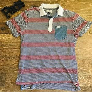 Marc Ecko red & blue stripped polo collared shirt
